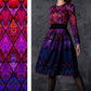 Dress with red purple abstract lozenges