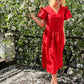 Red oversize cotton dress with pockets