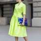 Lime Punch midi dress with pleats