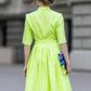 Lime Punch midi dress with pleats