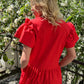 Sarkana oversize kokvilnas kleita ar kabatām