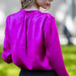 Fuchsia pink satin blouse with V cut