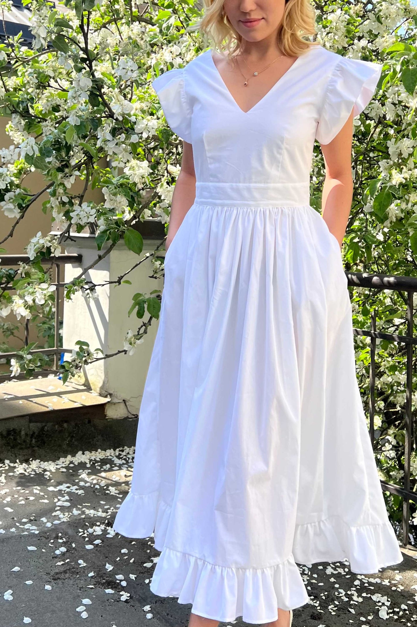 Romantiska baltā vasaras kokvilnas kleita