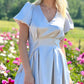 Satin mini dress with balloon sleeves and pockets in ICE color