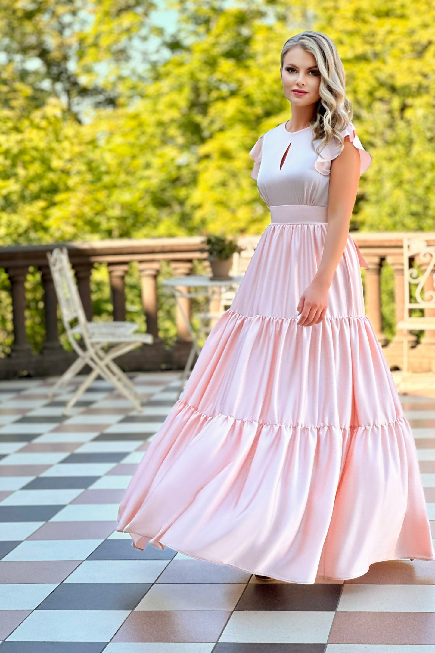 Elegant Pink Long Satin Maxi dress