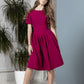 Raspberry red color dress with pleats