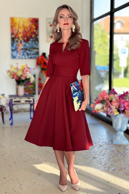 dark cherry red dress Velvet Midi Dress Teuta Matoshi 69 cm / 27.17 in Zali is 178cm and wearing a size AU 6 / US 2Yasmin is 174cm and wearing a size AU 6 / US 2 Silk Slip Dress in Dark