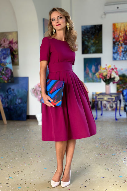 Raspberry red color dress with pleats GUNTINA Raspberry red color dress with pleats GUNTINA