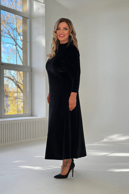 Long black velvet dress