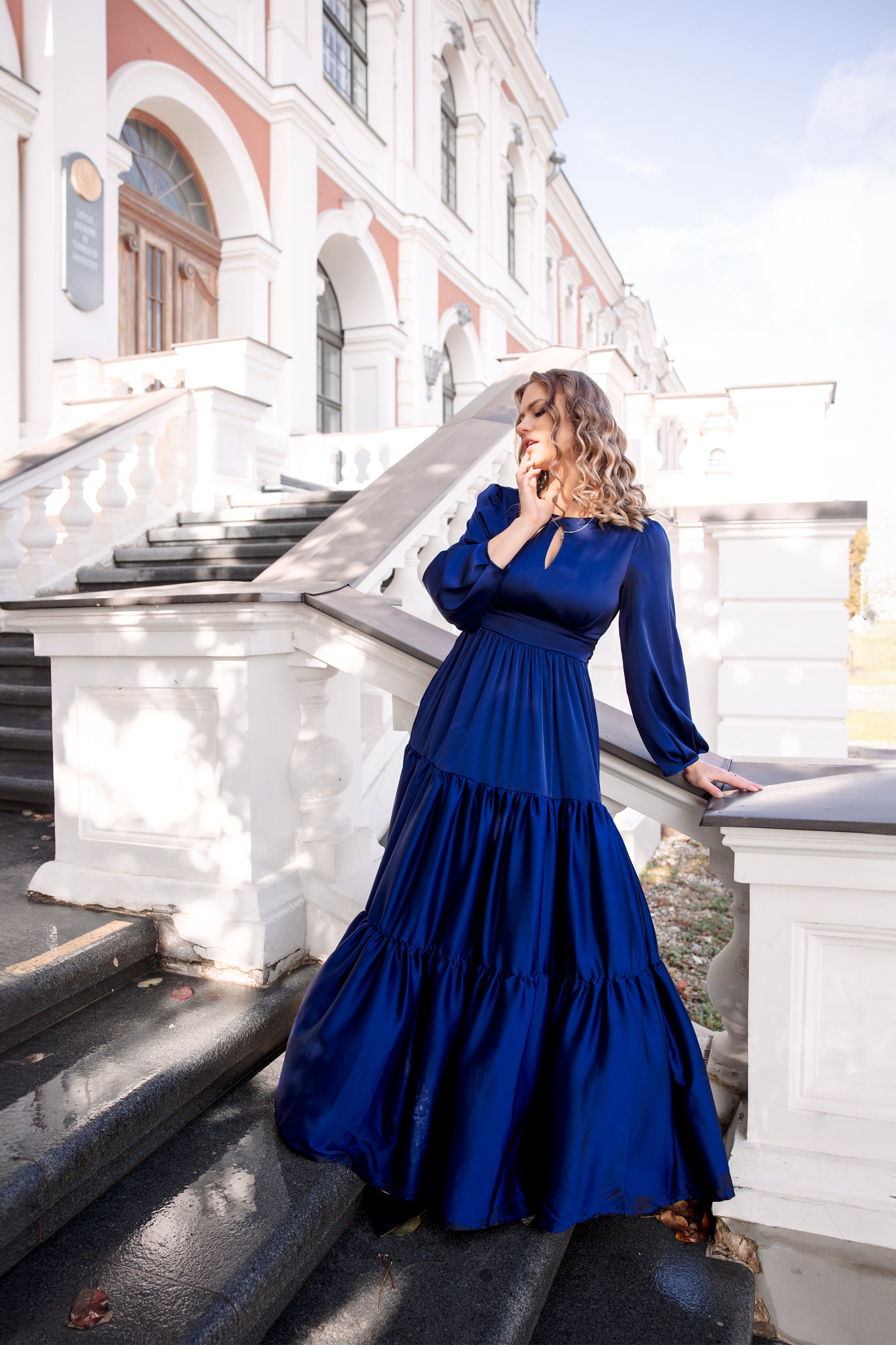 Navy blue Maxi Dress with long sleeves GUNTINA Navy blue Maxi Dress with long sleeves GUNTINA
