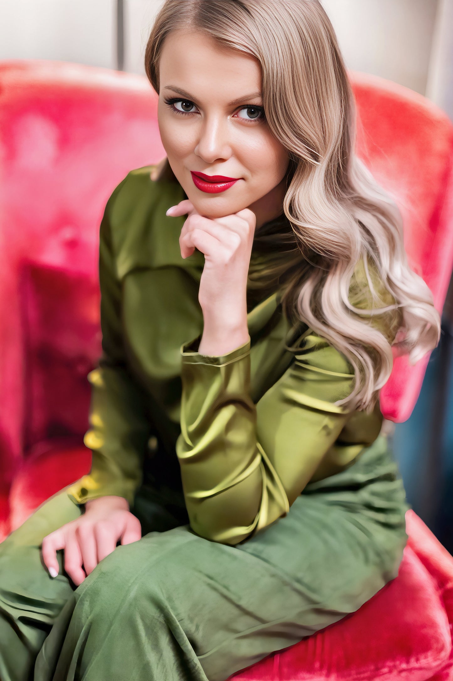 Olive Green Satin Blouse