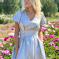 Satin mini dress with balloon sleeves and pockets in ICE color