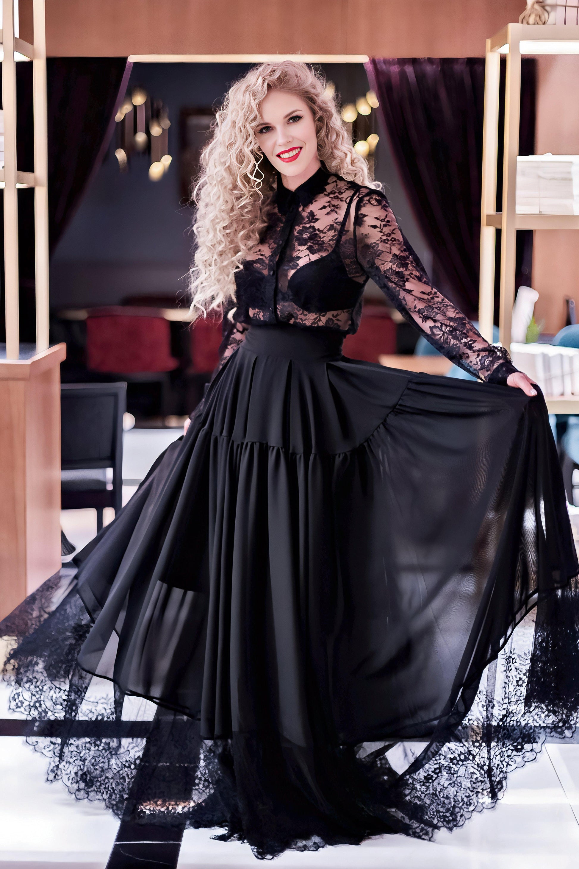 Chiffon Maxi Dress Formal Long Black Chiffon Skirt Black Chiffon Maxi Skirt With Lace Trim High Waist Layered Long Chiffon Maxi Dress Formal Long Black Chiffon Skirt Black Chiffon Maxi Skirt With Lace Trim High Waist Layered Long