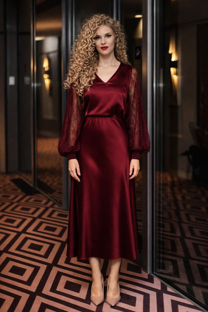 Burgundy Satin A-line Skirt