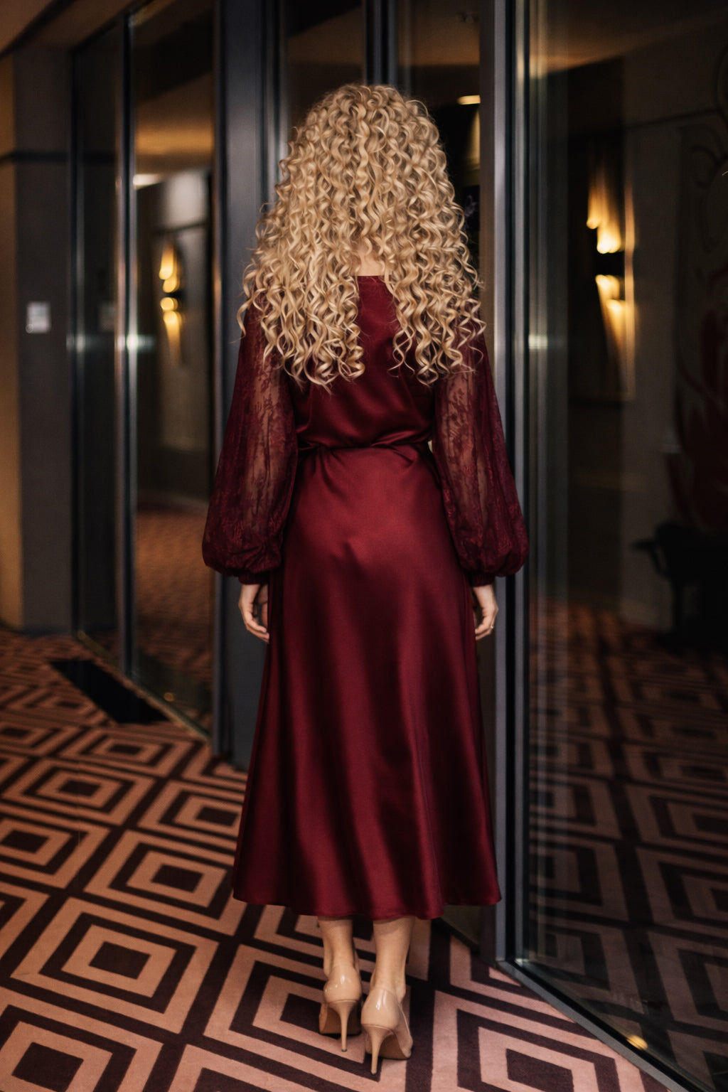 Burgundy Satin A-line Skirt