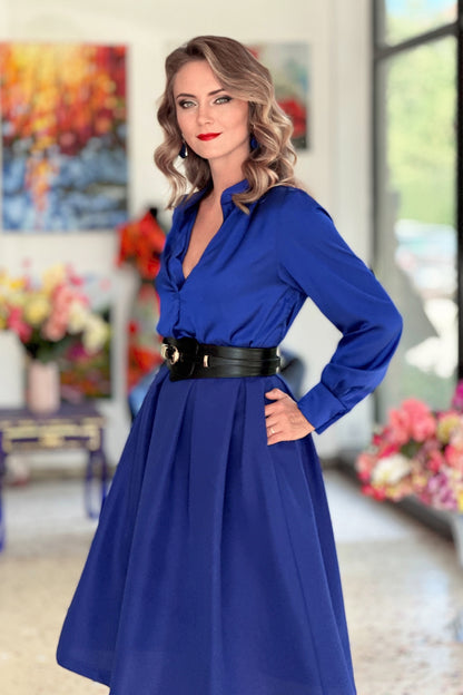 Blue flared skirts with side pockets
