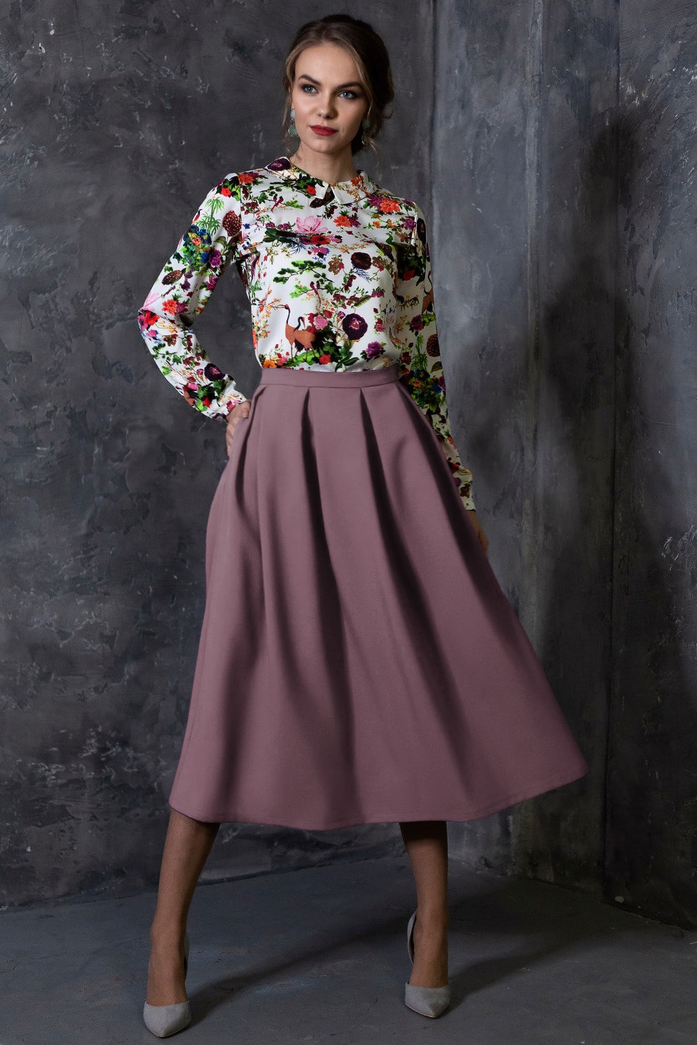 Grey purple full skirts with side pockets