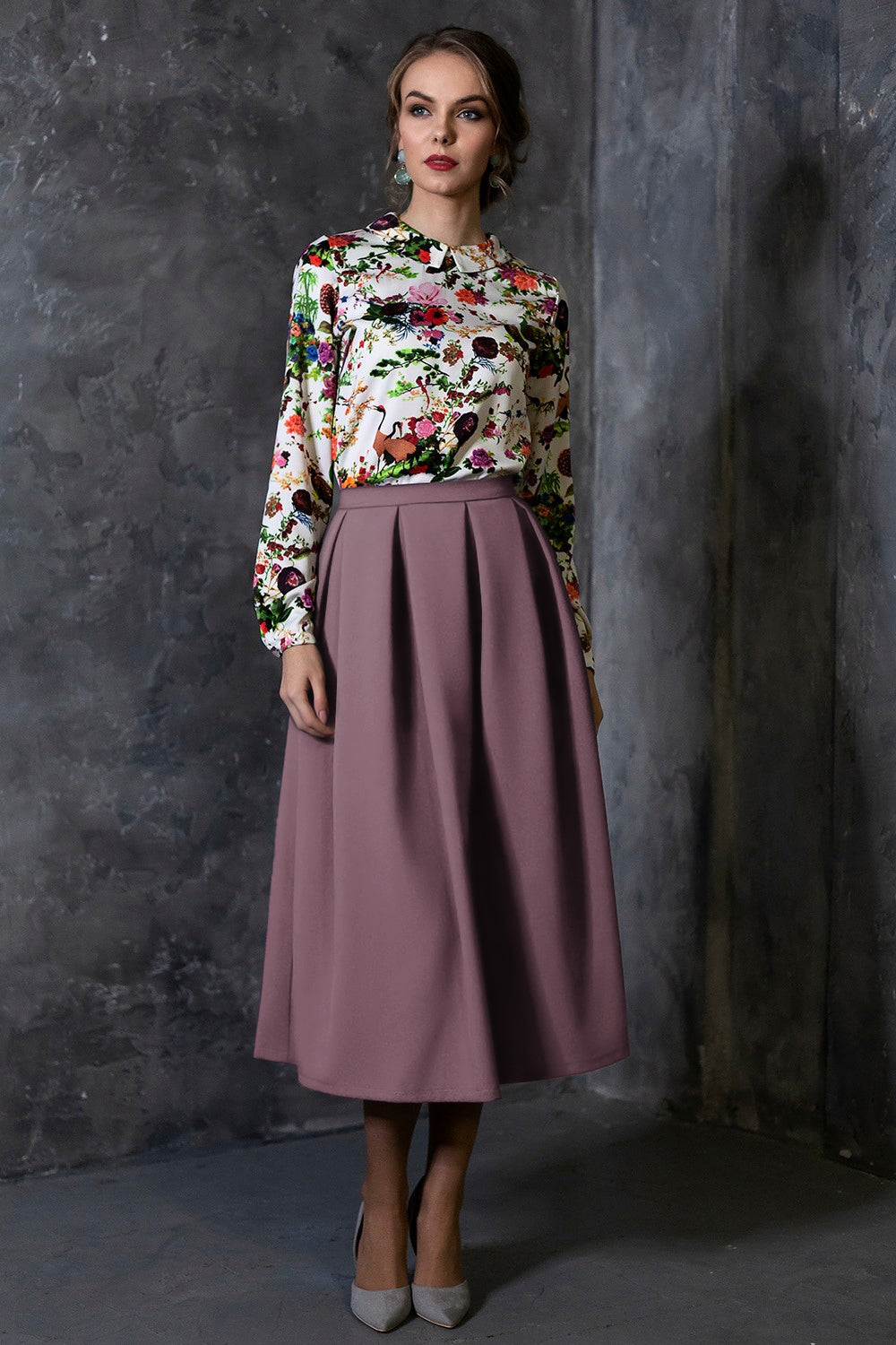 Grey purple full skirts with side pockets