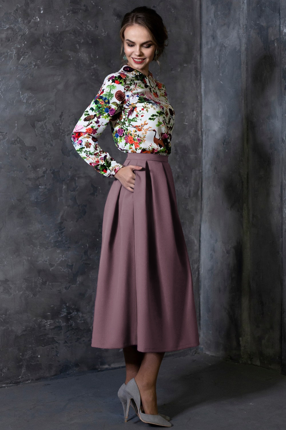 Grey purple full skirts with side pockets