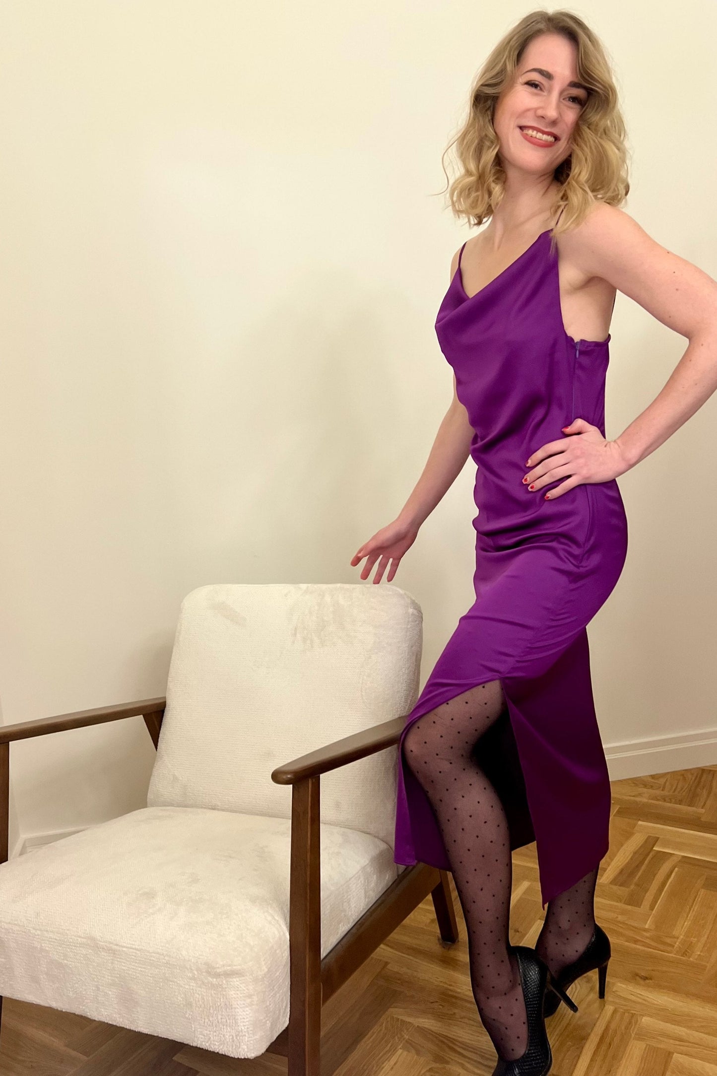 Violettes Satin-Slip-Kleid