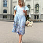Charming Blue Floral Midi Dress for Women