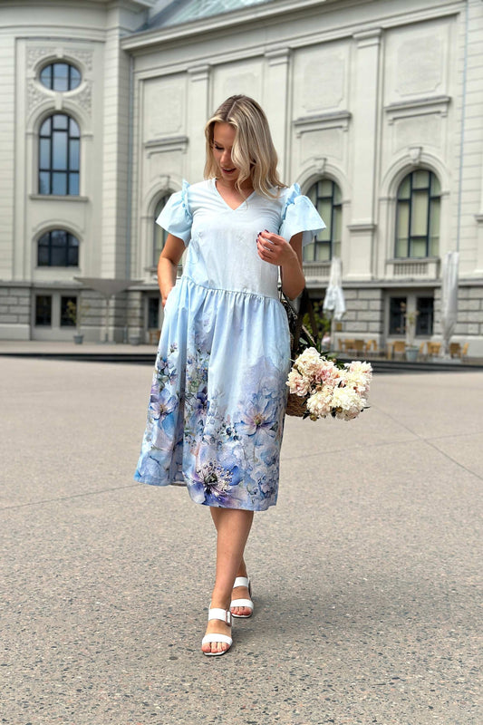 Charming Blue Floral Midi Dress for Women