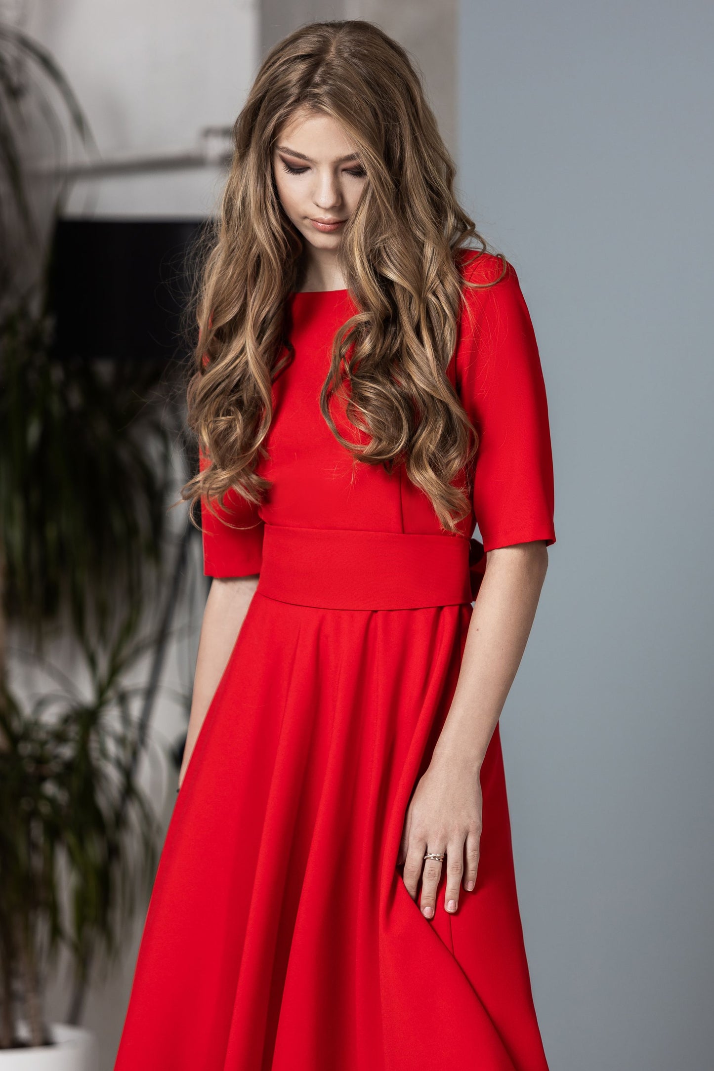 Red long dress with circle skirt