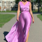 Soft purple long satin dress with slit