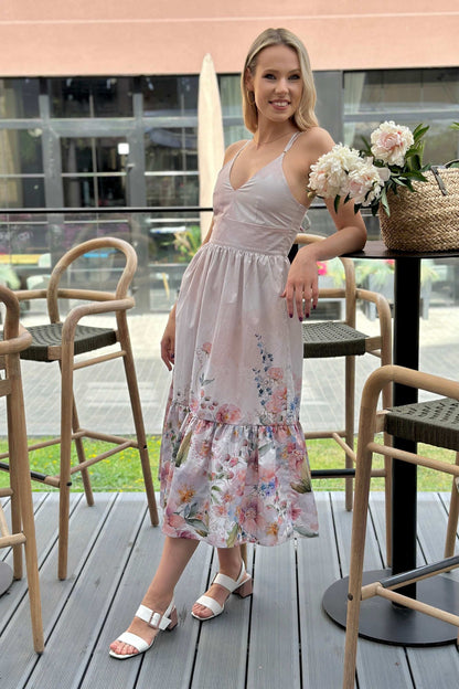 Elegantes Baumwollkleid mit Bindeträgern am Rücken