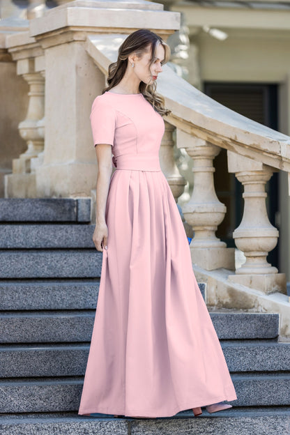 Dusty pink maxi long dress with pleats