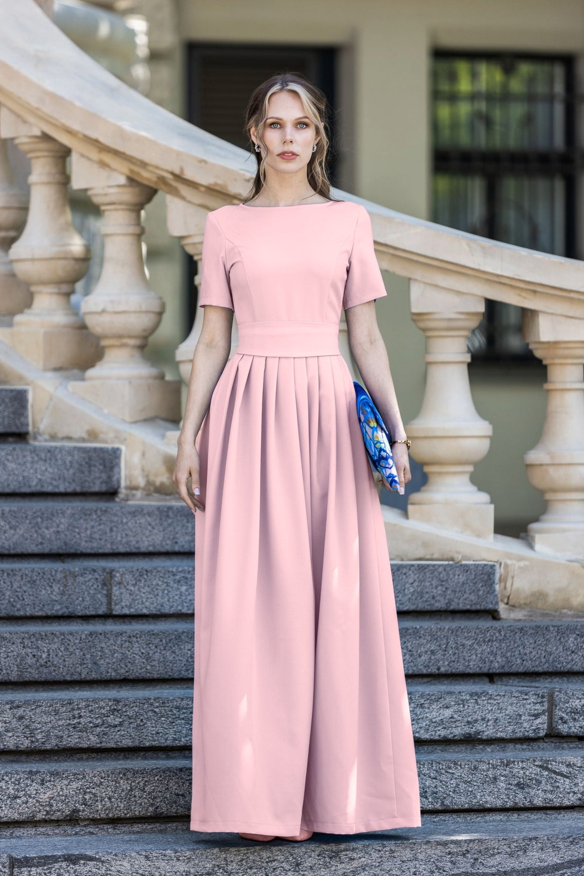 Altrosa langes Maxikleid mit Falten