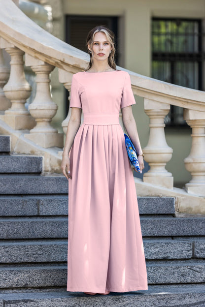 Altrosa langes Maxikleid mit Falten
