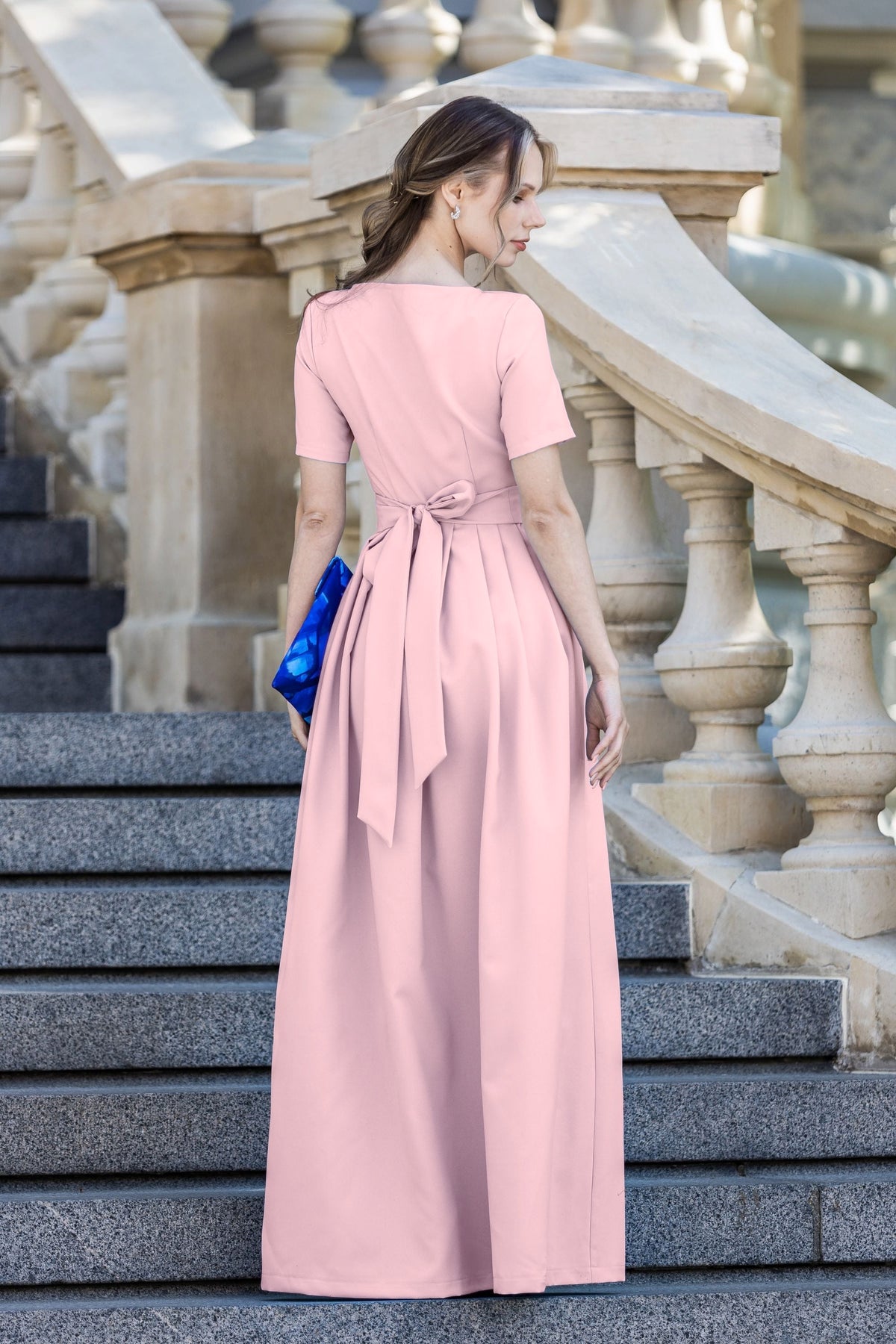 Altrosa langes Maxikleid mit Falten