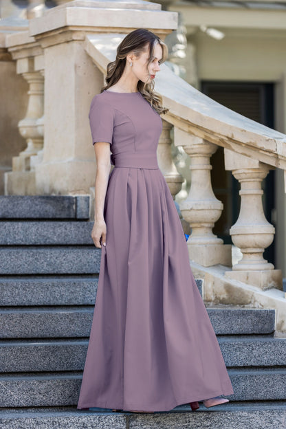 Plum maxi long dress with pleats