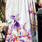 White summer dress with iris flowers