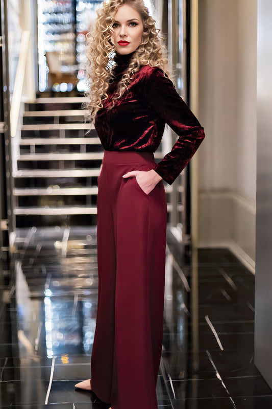 Burgundy wide-leg trousers with pockets, GUNTINA