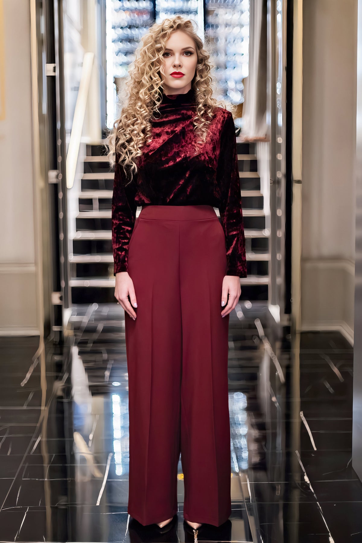 Burgundy wide-leg trousers with pockets, GUNTINA
