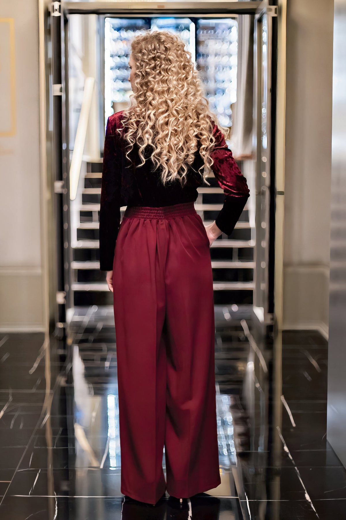 Burgundy wide-leg trousers with pockets, GUNTINA