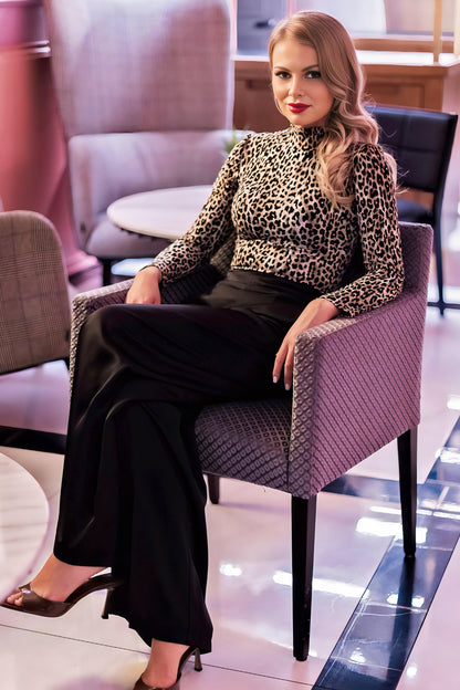 Black Satin Wide-Leg Trousers