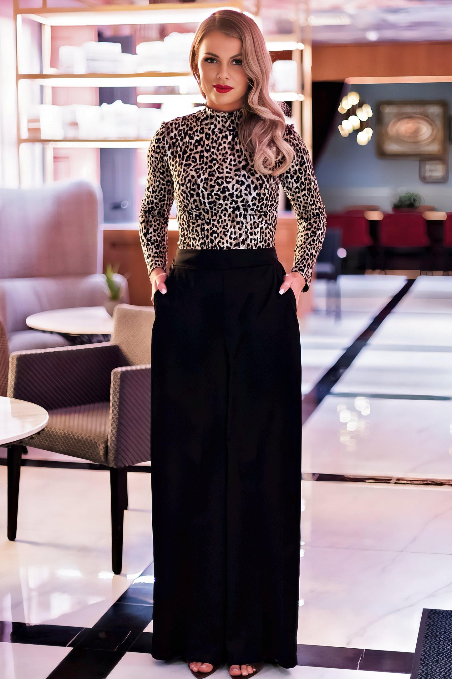 Black Satin Wide-Leg Trousers