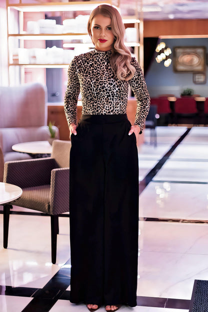 Black Satin Wide-Leg Trousers