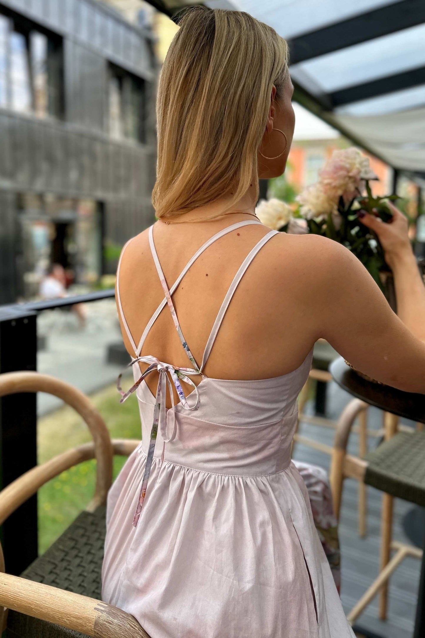 Elegant Cotton Dress with Tie-Back Straps
