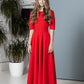 Rotes langes Kleid mit Tellerrock