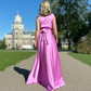 Soft purple long satin dress with slit