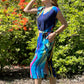Women's summer dress with blue graphic print
