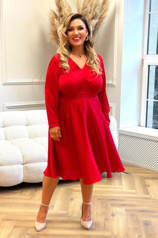 Red cocktail dress with sleeves