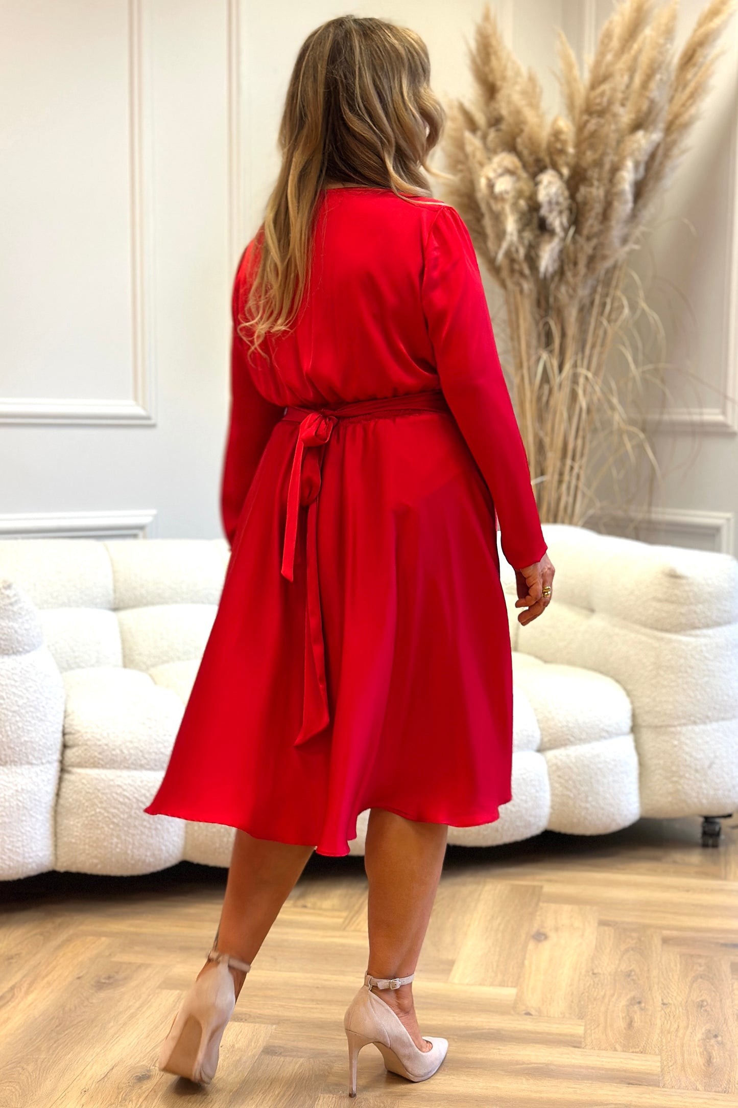 Red cocktail dress with sleeves