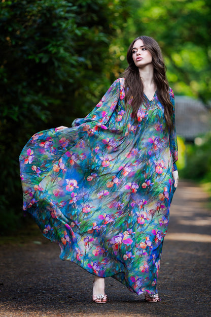 Green chiffon maxi dress with separated belt