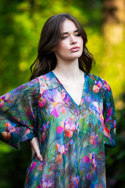 Green chiffon maxi dress with separated belt