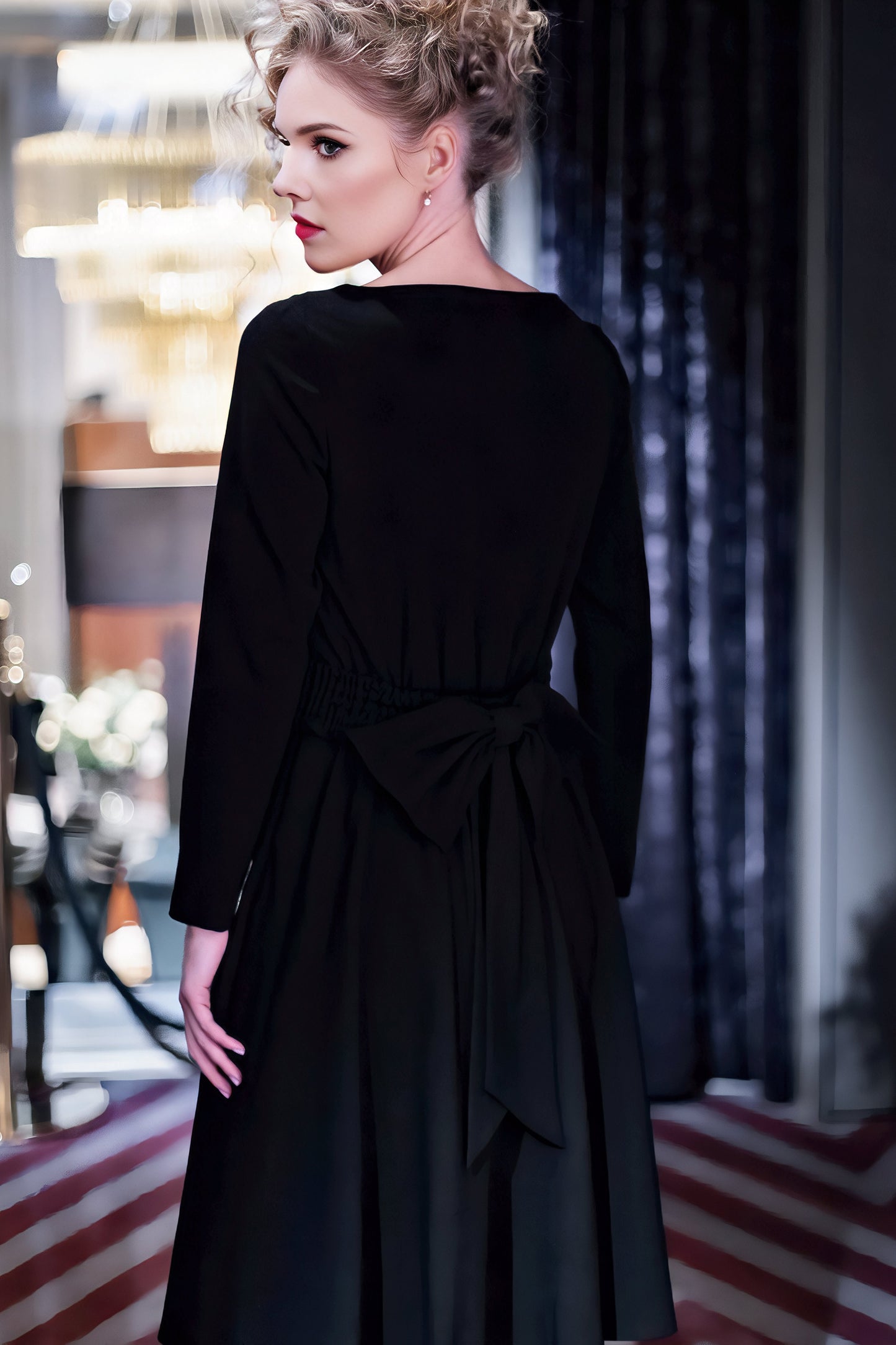 Black Midi Dress with Bow Detail on the Back